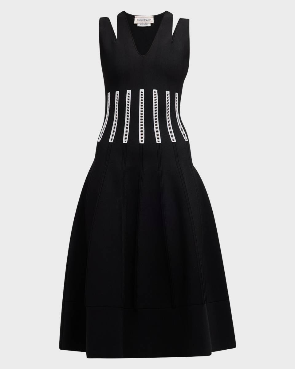 Slash Cutout Shoulder Corset Midi Dress